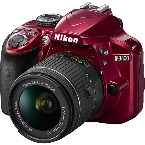 Nikon-D3400-Digital-SLR-Camera-18-55mm-VR-Red-70-300mm-DX-AF-P-Lenses-with-64GB-Card-Case-Flash-Video-Light-Tripod-TeleWide-Lens-Kit