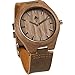 Wood Grain Handmade Mens Walnut Wood Natural Wooden Watch with Genuine Brown Leather Band