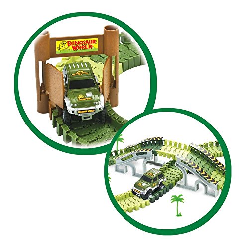 ONTOPON Dinosaur Tracks Circuit 2 Car 142 Pieces Modular, Magic and Games Circuit Car Toy with Ultra Fun Accessories(142p)
