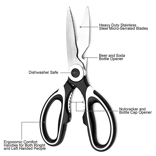 Professional Kitchen Scissors - Multi-Function Kitchen Shears with Black Cover - Safe Utility Scissors for Cutting Chicken, Poultry, Seafood, Meat, Vegetable, Herbs, Premium Poultry Shears by GRILART