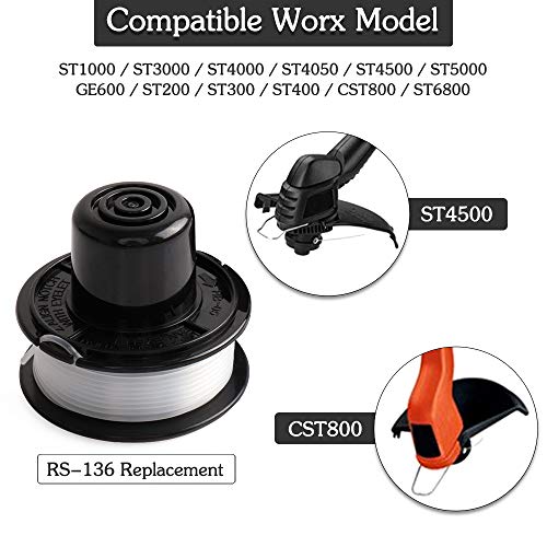 FutureWay String Trimmer Replacement Spool Line 0.065 inch 20ft, ST4500 ST1000 GE600 Compatible with Black Decker RS-136, Weed Eater String Cap 682378-02, 8 Spools + 2 Caps + 2 Springs