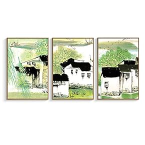 Framed Canvas Wall Art for Living Room, Bedroom Village Original Life Canvas Prints for Home Decoration Ready to Hanging - 16"x24"x3 Panels