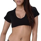 OUGES Summer Sexy Crop Tops, For Womens,Stretchy Cotton(Black,S)
