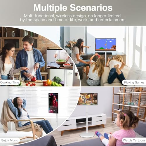 24 Inch Rolling Smart TV with 1080P Touch Screen | Android 13 OS | MTK 8-core CPU | 6G+128G Storage | Built-in 13MP Camera | Remote Voice Control | Full Rotation Portable TV on Wheels