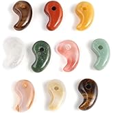 10pcs Natural Stone Pendant Rose Quartzs Unakite Comma Shape Charm for Jewelry Making DIY Accessories Fit Necklaces(Mixed Colors)
