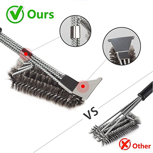 AOTOP Grill Brush and Scraper, BBQ Grill Brush Cleaner, 18'â€™ Stainless Steel Woven Wire 3 in 1, Barbecue Grill Cleaning Brush Kit 360Â° Rotation Clean Safe, Durable & Effective Barbecue Tool