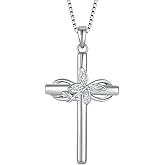 Inpasne Cross Necklace for Women 925 Sterling Silver Butterfly Cross Pendant Necklace Birthstone Jewelry Gifts for Her