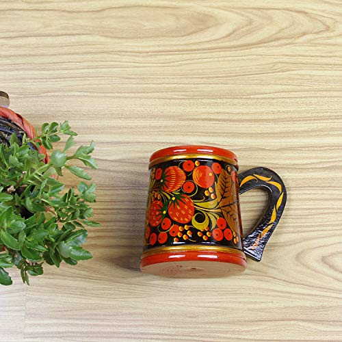 Khokhloma-Bierkrug-Hand-Made-in-Russland-Traditionelles-Geschirr-Vintage-Retro-Klassiker-Hohloma-gemalt-sowjetischen-Volkskunst-Geschenk-Naturholz-lackiert