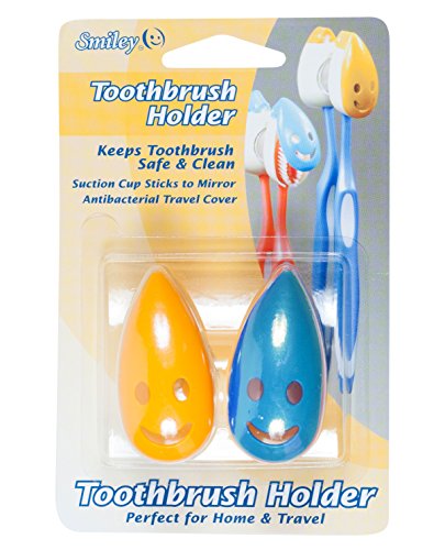 Smiley Set of 2 Antimicrobial Toothbrush Holders, Blue and Yellow - Thumbnail 4