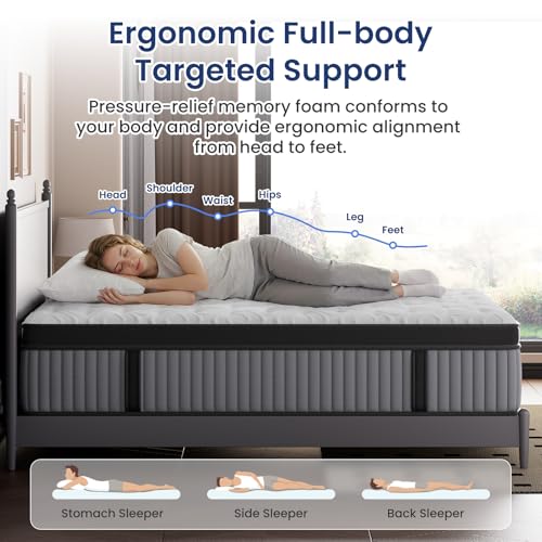 BedStory 14 Inch Queen Mattress - Medium Firm Hybrid Queen Size Bed Mattress in a Box, Matelas Queen for Extra Support & Pressure Relief, CertiPUR-US Certified, 365-Night Trial