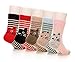 Eocom 5 Pairs Children's Winter Warm Wool Animal Crew Socks Kids Boys Girls Socks(8-12 Years,Cat)