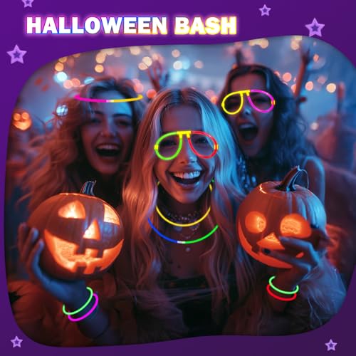Millegu Glow Sticks Party Set, 100 Pieces Glow Sticks, 130 Connectors, Neon Glow Sticks Chains and Luminous Glasses for Children, Decoration for Festival, Weddings, Christmas, Party, New Year's Eve