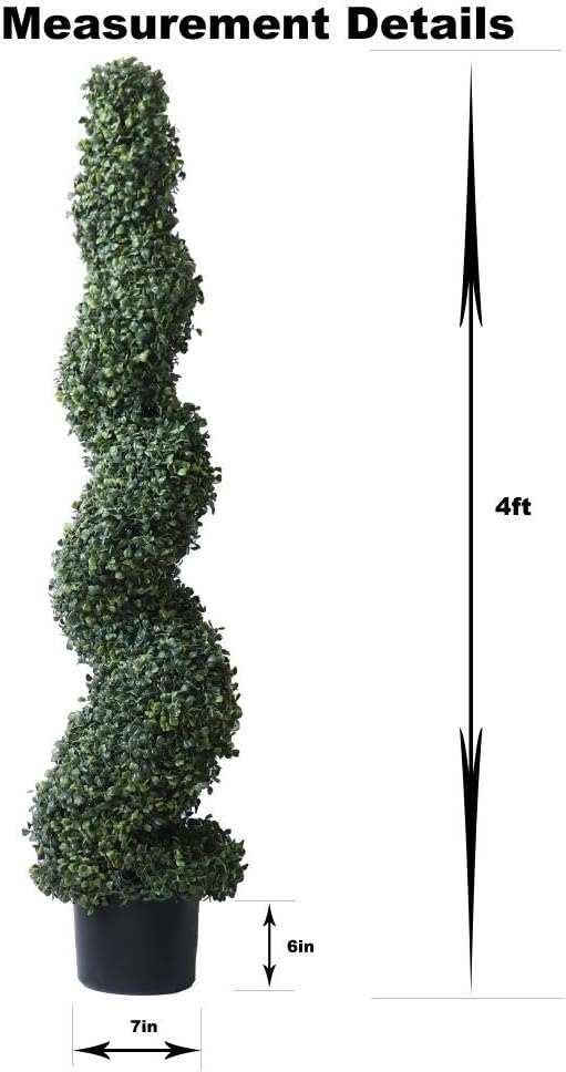 48''T Artificial Topiary Tree Spiral Boxwood in Plastic Pot Indoor or Outdoor Use (1 PC Lush ) -