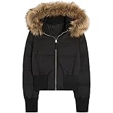 Womens Faux Fur Hooded Jacket,Fashion Winter Warm Quilted Puffer Bomber Padded Trim Coat Zipper Cropped Outwear for Women