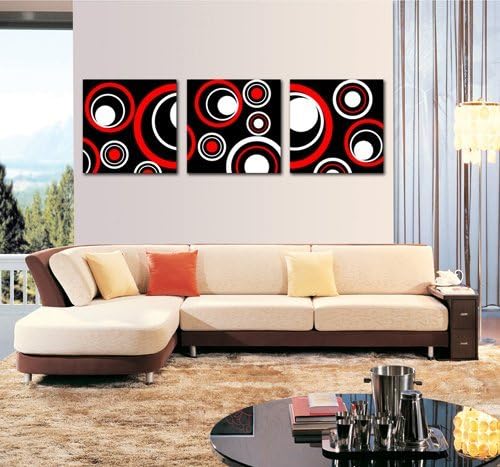 Spirit Up Art Huge Red and Black and White Abstract Art Circles Picture Painting on Canvas Print without framed, Modern Home Decorations Wall Art set of 3 Each is 5050cm #cy-278