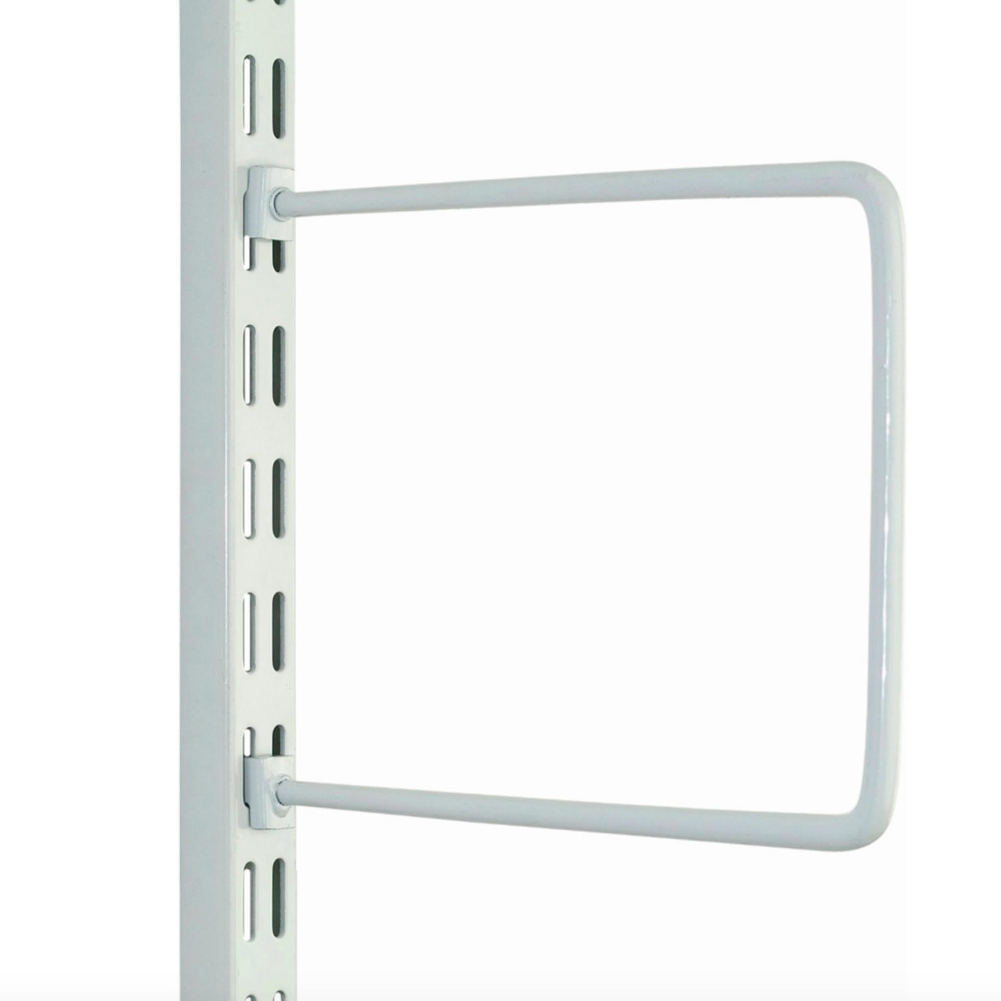 EAI Twin Slot Wall Shelving Book End - 20cm, White | Strong, Heavy Duty Spring Rod Bookend | For Shed, Garage, Indoor Storage | Easy To Install Rack | Prevents Books & Magazines Falling