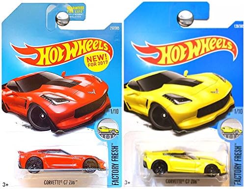 Hot Wheels 2017 Factory Fresh Chevrolet Chevy Corvette Z06 ZO6 in Yellow Red SET OF 2