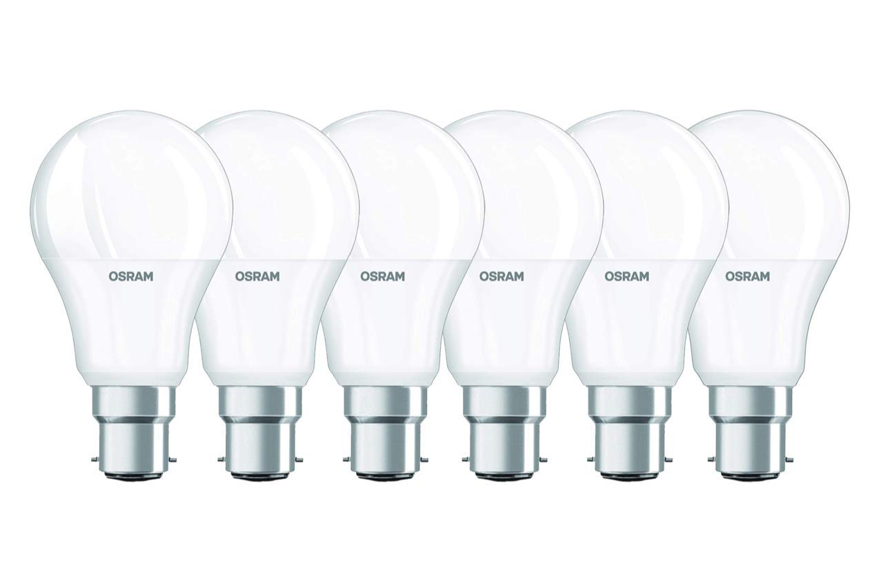 OSRAM LED Bulb/Socket B22, 9 W Equivalent 60 W/Classic Shape/Frosted Warm White - 806lm 2700K Set of 3 [Energy Rating A +] [Energy Class A+] (Pack of 6) (With Free LED Specialist Mints)