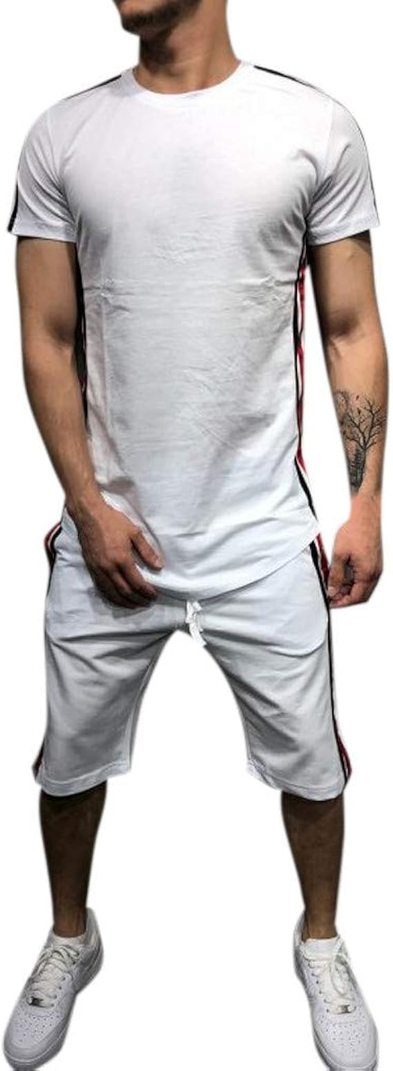 Amazon Jincheng665 セット サッカー スポーツウェア メンズ 上下 半袖 パンツ タイト Tシャツ トレーニングウェア 無地 スウェット ハーフパンツ 丸首 セットアップ タイツ 運動着 ライン ジャージ上下セット 通販