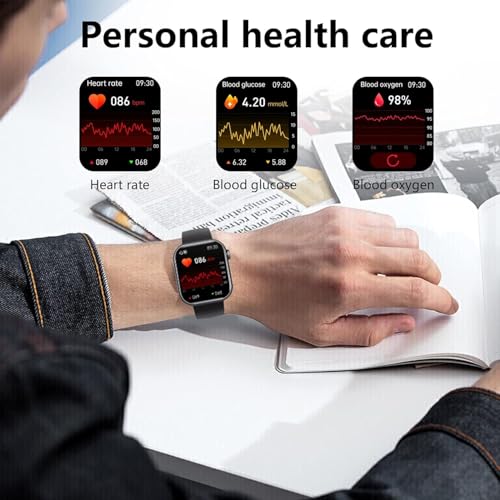 Blood Glucose Smart Watch, Health Monitor for 24/7 Blood Sugar, ECG/SpO2, Heart Rate Sleep Pressure Fitness Tracker Watch, 1.91'' Touch Screen, Bluetooth Answer/Make Call, 50+ Sports Modes (Black)