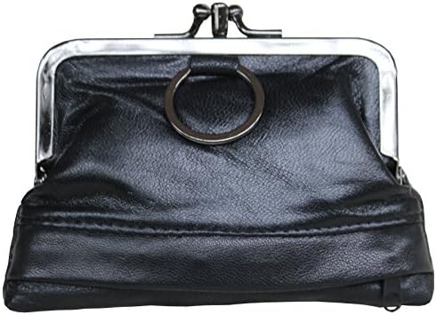 Visnow Triple Metal Fram Genuine Soft Leather Small Clutch Purse Wallet