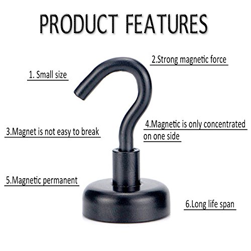 AUTIDEFY Magnetic Hooks,48 Pound Heavy Duty Strong Powerful Hanging Hooks for Kitchen/Bathroom/Bedroom/Garage/Lockers/Office (Black)