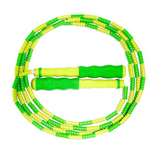 Homello Adjustable Skipping Rope Soft Beaded Segment Jump Rope for Kids - 7.5 Ft (Blue & Green, 2 Pack)