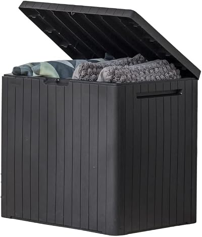 Keter City 30 Gallon Resin Outdoor Storage Box Patio Table Dark Grey