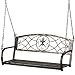 Yaheetech Iron Porch Swing Hanging Bench Chair Patio Bench Outdoor Swing Glider Chair Outdoor Funiture Fleur-De-Lis Design