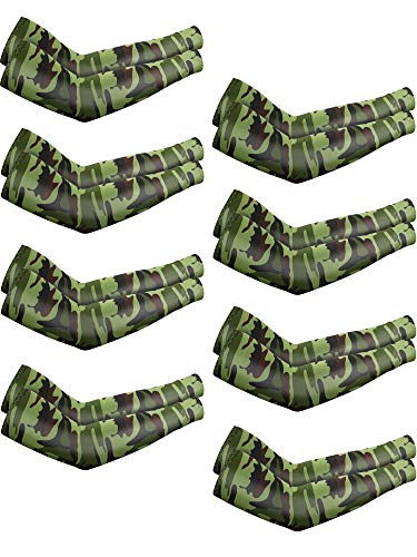 Mudder 8 Pairs Unisex UV Protection Arm Cooling Sleeves Ice Silk Arm Cover(Army Green Camouflage)