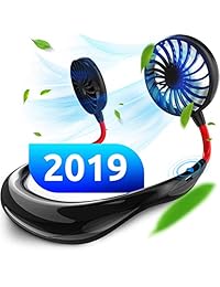 Ventilador portátil de mano recargable por USB, 2000 mAh, batería deportiva, ventilador de cuello, collar ajustable de 360 grados, miniventilador personal de 3 velocidades, 12 horas de trabajo para oficina, viajes al aire libre (negro)