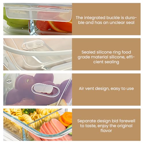 LEKEFETO 2 Stück Meal Prep Boxen Glas: Glasbehälter mit Deckel mit 2 Fächer, Glass Meal Prep Containers 1040ml, Glas Frischhaltedosen BPA-Frei, Luftdicht, für Spülmaschine, Mikrowelle, Ofen thumbnail 3