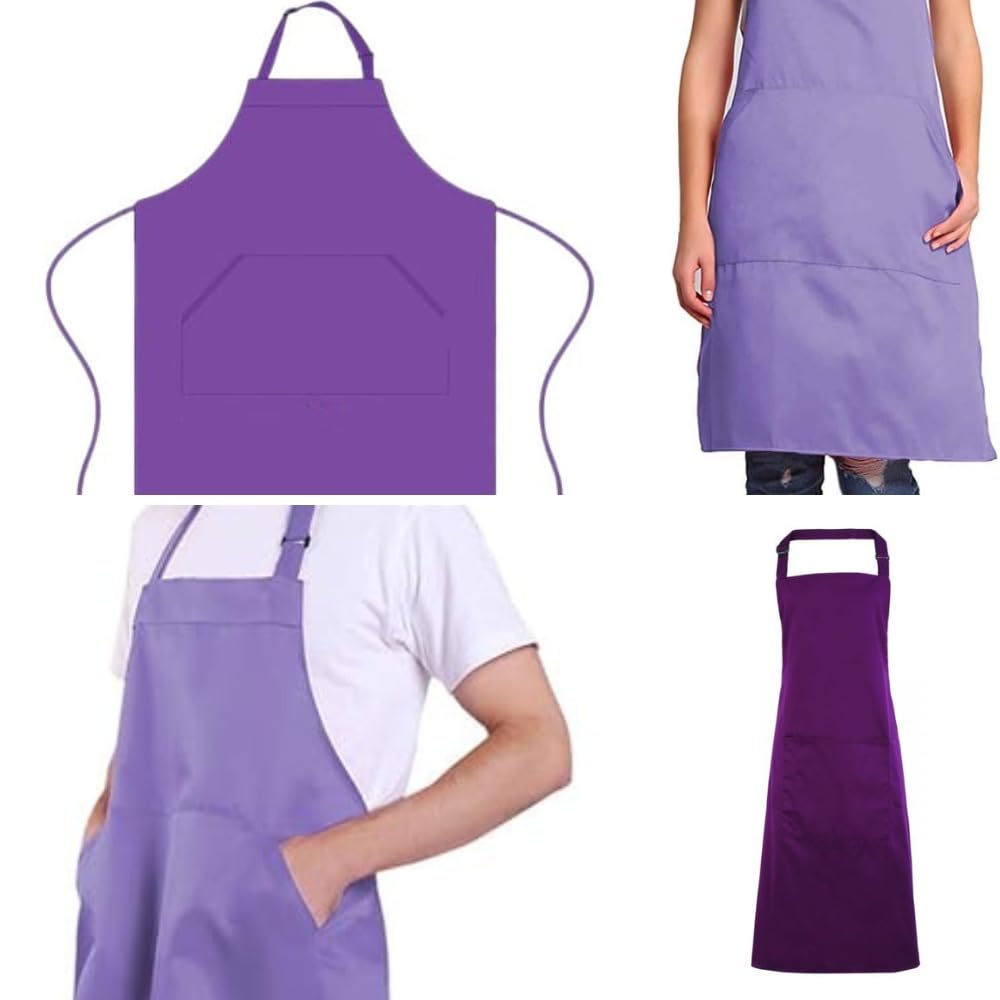 Khoji & Meeni Aprons with 2 Pockets Unisex Men Women Aprons for Home Kitchen, Restaurant, Coffee house Adjustable neck strap, long side straps, thick twill cotton 65% polyster 35% (PURPLE)