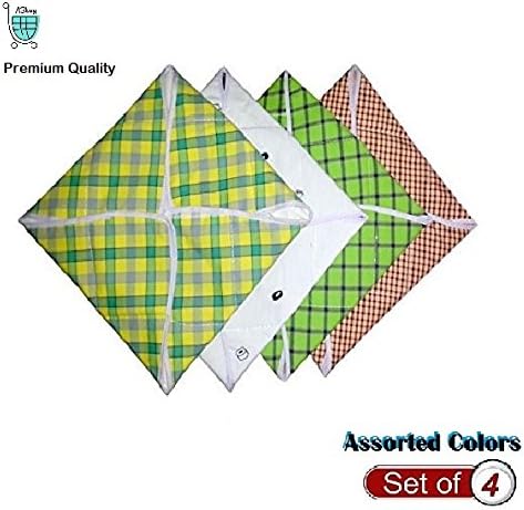 Abbuy Cotton Squire Roti Cover | Chapati Cover | Traditional Roti Rumal | Assorted Design & Colour ( Pack of 4 )