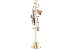LOZABEE Modern Metal Coat Rack Stand with Cone Base, Heavy Duty Coat Rack Freestanding with 8 Hooks, Golden Cactus Standing Coat Racks for Bag, Jacket, Entryway Office (Golden cone base)