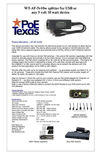 image for WiFi-Texas WT-AF-5v10w 802.3af PoE Splitter With 5 Volts Output. Power