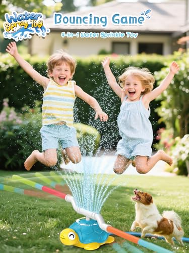 4 in 1 Turtle Water Sprinkler for Kids, Outdoor Toys with Snail Splash, Ring Toss, Baseball Game & Hurdle Play, 360°Roating Spray Summer Fun Backyard Garden Lawn for Toddlers Kids Boys Girl 3-12 Gifts