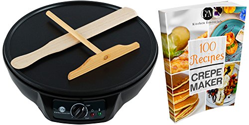 Professional Crepe Maker Machine by G&M Kitchen Essentials – Non-Stick 12” Electric Pancake Griddle –Adjustable Temperature Dial – BONUS 100 RECIPE COOKBOOK, Batter Spreader & Wooden Spatula