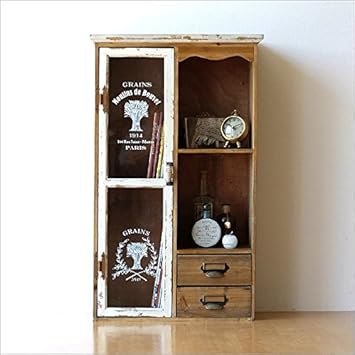 Amazon シェルフ 扉付き アンティーク 木製 収納棚 スリム おしゃれ
