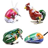 Kansoo 4 Pack Wind-Up Funny Dark & Green Clockwork Spring Wind Up Metal Jumping Frog,Rabbit, Mouse, Cock Toy Gift Kids Children