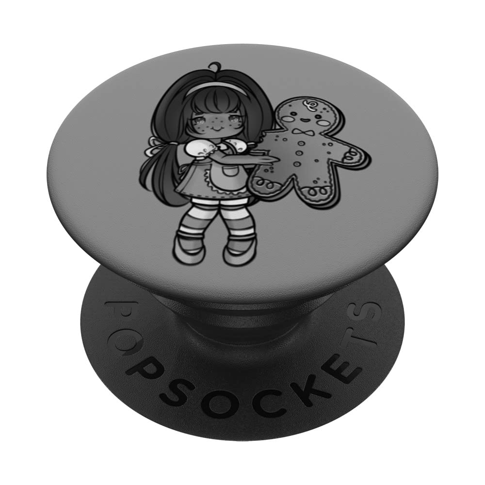 A Chibi Coquette Girl carries Gingerbread Man at Christmas PopSockets Swappable PopGrip