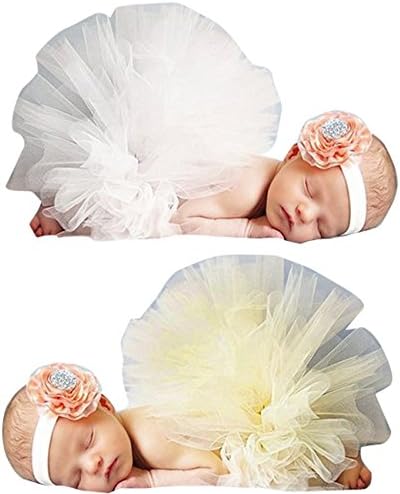 Ubesta Babies 0-6 Months Ubesta Baby Girls Floral Headband and Mesh Skirts Photography Accessory Prop,White