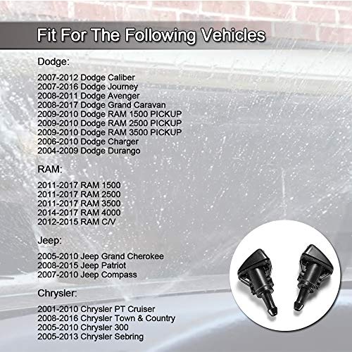 Front Windshield Washer Nozzles Kit 4805742AB 5160308AA for Chrysler, Dodge, Jeep, Ram Washer Jet and 2.5 Meters Fluid Hose with 6 PCS Connectors