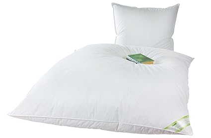 moebelfrank Ballonbett 135x200 und Kopfkissen 80x80 Set 100% weiße deutsche Gänsefedern Klasse 1 Federbett Oberbett Winterdec