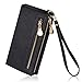 Augur Women's Matte Leather Wristlet Clutch Wallet with Wrist Strap Card Holder Evening (Black)