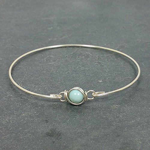 Genuine dominican round larimar bangle bracelet - 925 s…