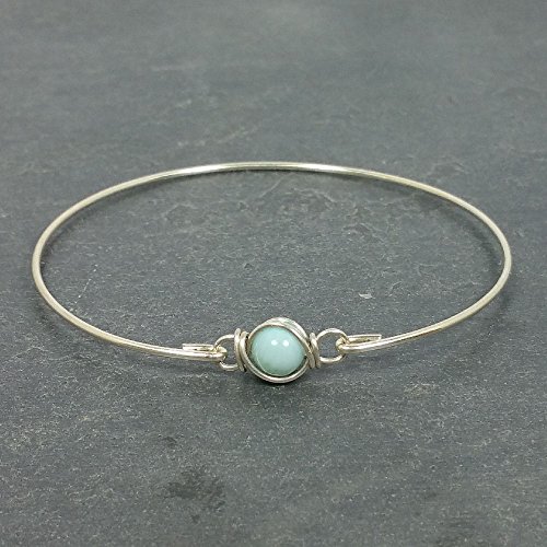 Genuine Dominican Round Larimar Bangle Bracelet - 925 Sterling Silver