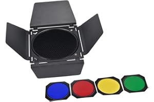 TEHAUX Photography Light Barrier Kit with 4-Blade Barn Doors, Honeycomb Grid, and 4 Color Filters for 18cm