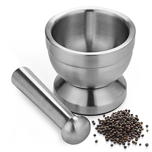 Apothecary’s Grinder | Indestructible Non Toxic 18/8 Stainless Steel Mortar and Pestle for Crushing Grinding Ergonomic Design with Anti Slip Base and Comfy Grip Dishwasher Safe Series Sleek Silver