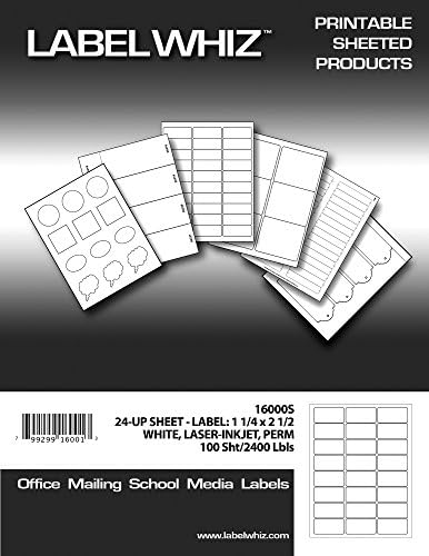 LabelWhiz All Purpose Labels for Laser and Inkjet Printers, 1-1/4 x 2-1/2 Inches, 24 Labels Per Sheet, 100 Sheets, White (16000S)